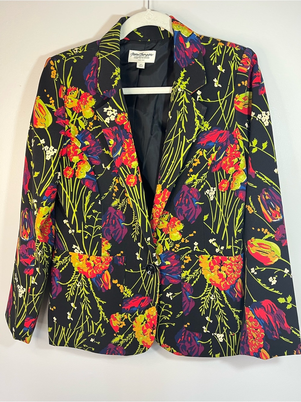 Norm Thomson Black Colorful Floral Single-Button Blazer Jacket Women’s Small